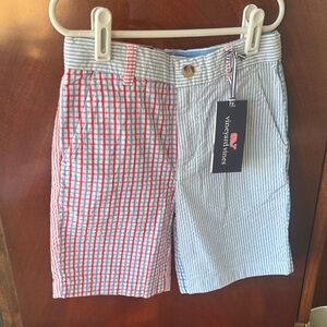 Vineyard Vines boys Red & Light Blue Seersucker Hybrid Shorts